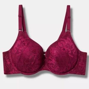 Torrid Lace Underwire Plunge Bra - Maroon/Burgundy/Wine